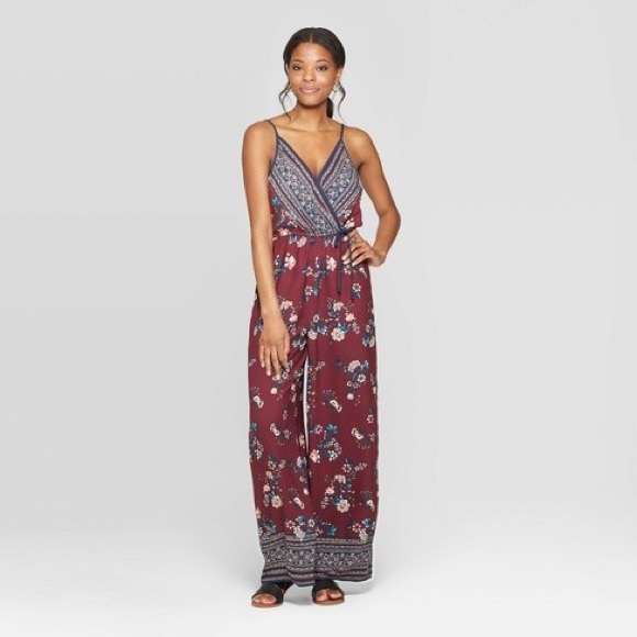 Floral/Burgundy Jumpsuit - Picture 1 of 4